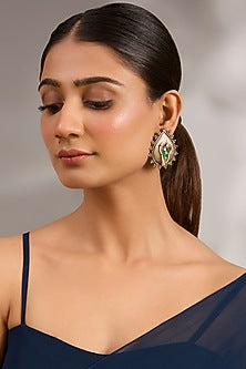 Two Tone Finish Multi-Colored Motif Stud Earrings