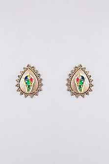Two Tone Finish Multi-Colored Motif Stud Earrings