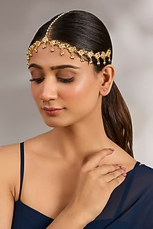 Gold Plated Pearl Enameled Mathapatti
