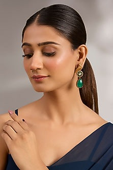 Gold Plated Green Stone Bird Dangler Earrings