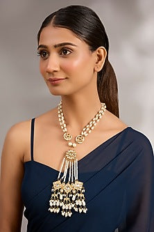 Gold Plated Pearl Long Pendant Necklace
