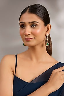 Gold Plated Kundan Polki & Emerald Stone Dangler Earrings