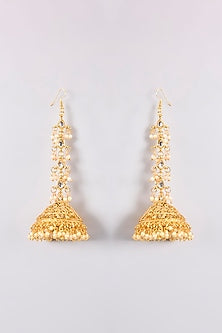 Gold Plated Pearl Jhumka Earrings
