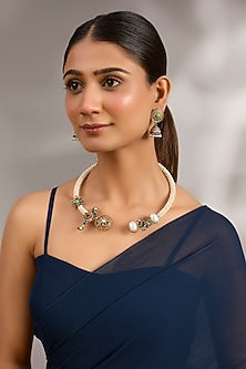 Silver Finish Multi-Colored Stone & Pearl Hasli Necklace