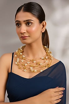 Gold Plated Pearl Layered Wired Necklace
