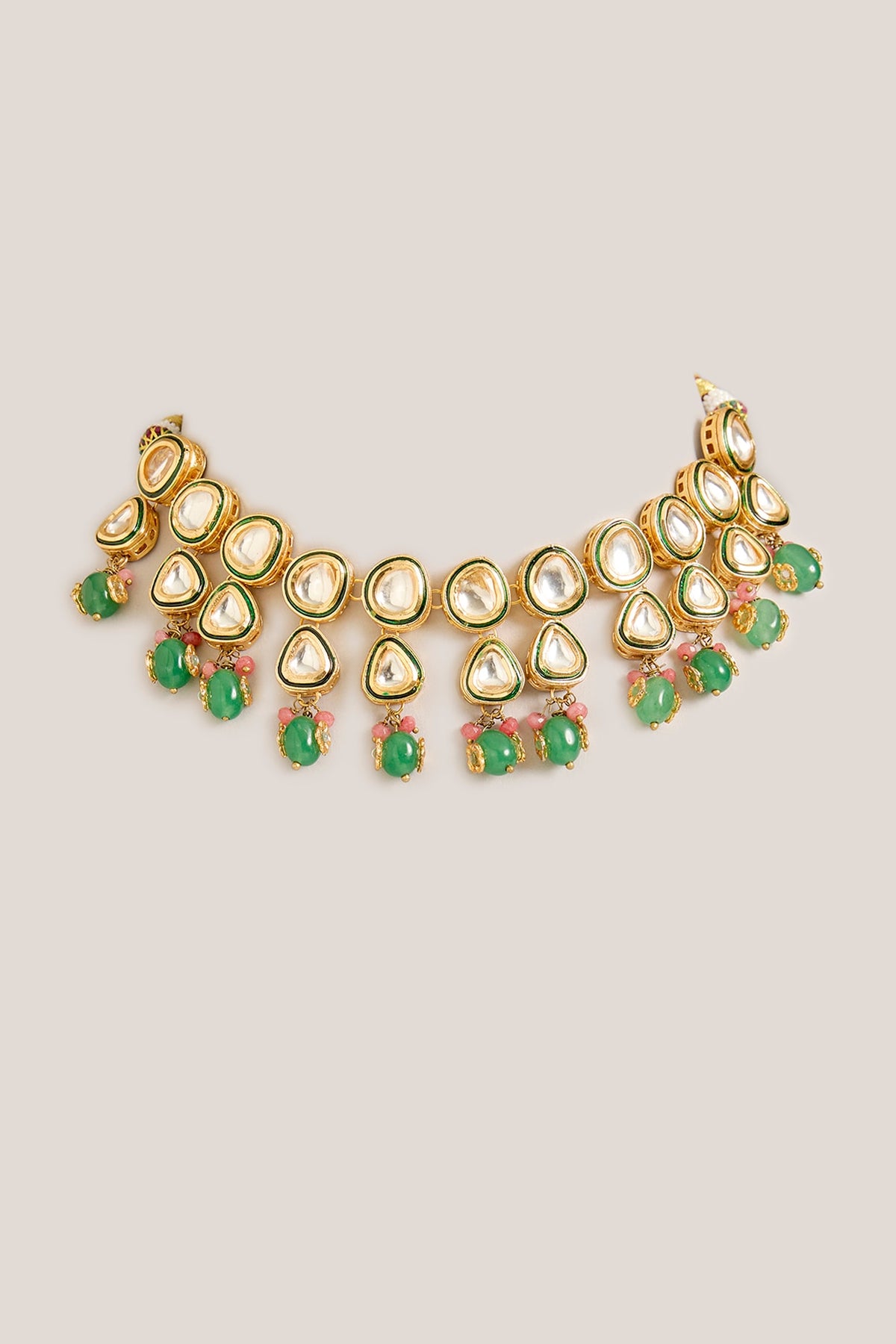 Gold Plated Kundan Polki & Beaded Choker Necklace