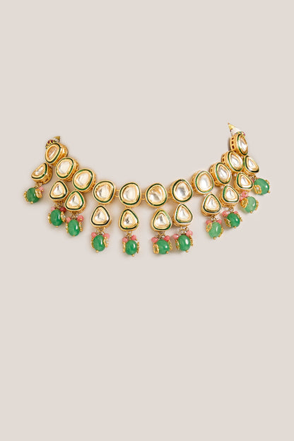 Gold Plated Kundan Polki & Beaded Choker Necklace