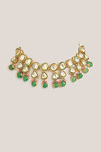 Gold Plated Kundan Polki & Beaded Choker Necklace
