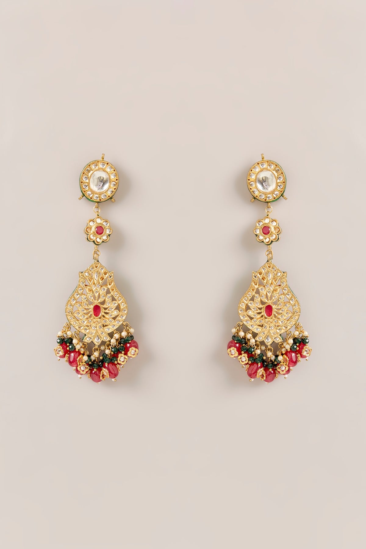 Gold Plated Beaded & Pearl Dangler Earrings