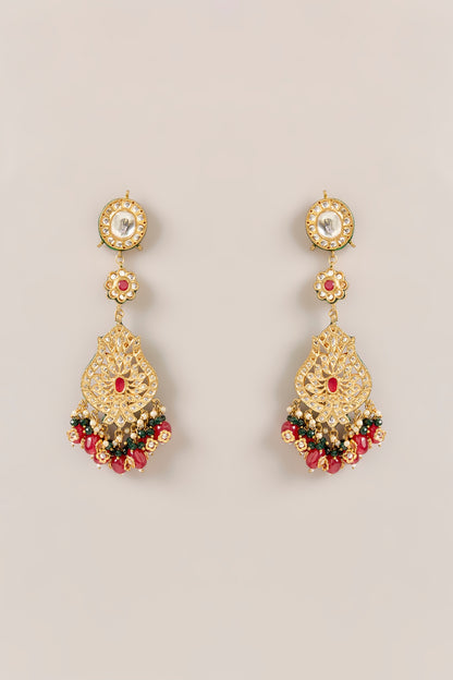 Gold Plated Beaded & Pearl Dangler Earrings