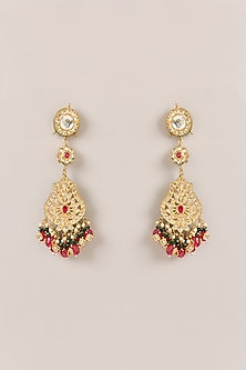 Gold Plated Beaded & Pearl Dangler Earrings