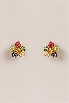 Gold Plated Multi-Colored Synthetic Stone Stud Earrings