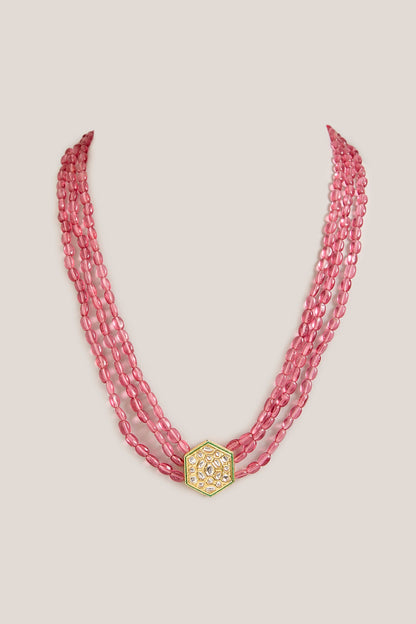 Gold Plated Bead & Synthetic Stone Layered Pendant Necklace Set