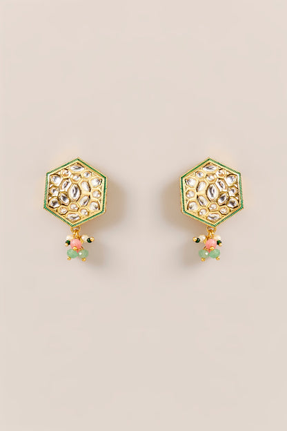 Gold Plated Bead & Synthetic Stone Layered Pendant Necklace Set