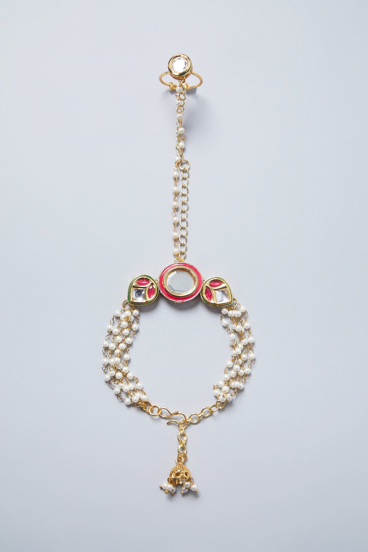 Gold Plated Pink & White Hathphool