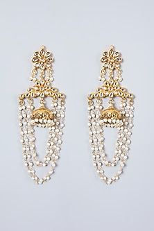 Gold Plated Pearl & Kundan Polki Jhumka Earrings