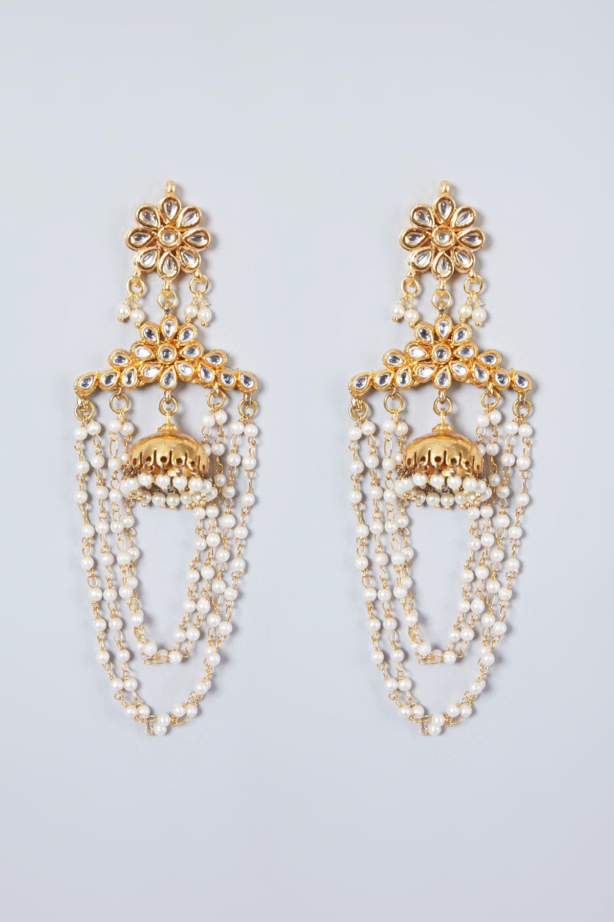 Gold Plated Pearl & Kundan Polki Jhumka Earrings