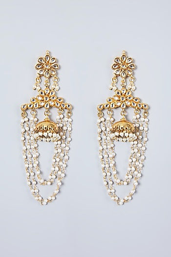 Gold Plated Pearl & Kundan Polki Jhumka Earrings