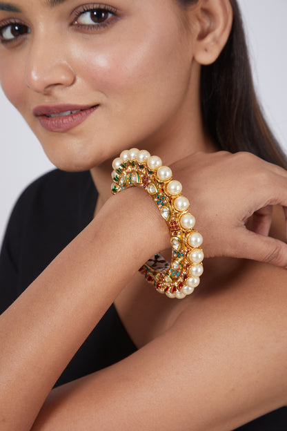 Gold Plated Navratan Bangle