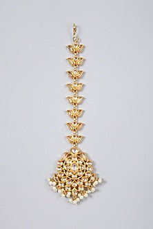 Gold Plated Floral Kundan Polki Maang Tikka