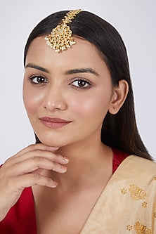 Gold Plated Floral Kundan Polki Maang Tikka