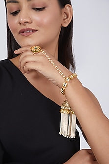 Gold Plated Pearl Tassel Hathphool