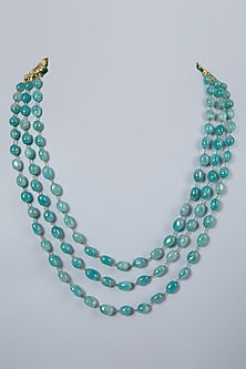 Gold Plated Green Beaded Long Necklace