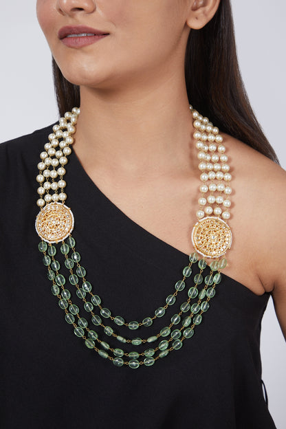 Gold Plated Aquamarine Beaded Necklace