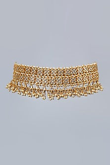 Gold Plated Kundan Polki & Pearl Choker Necklace
