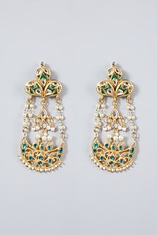 Gold Plated Kundan Polki & Pearl Earrings