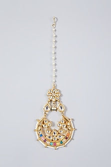 Gold Plated Kundan Polki & Pearl Maang Tikka