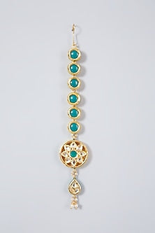 Gold Plated Kundan Polki & Green Stone Maang Tikka