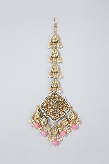 Gold Plated Kundan Polki & Beaded Maang Tikka