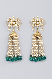 Gold Plated Earrings With Pearl Tassels