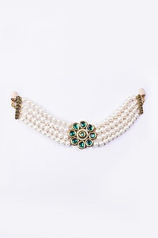 Gold Plated Green Stone & Pearl Choker Necklace