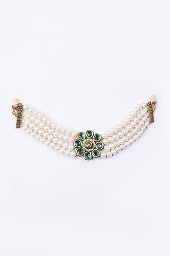 Gold Plated Green Stone & Pearl Choker Necklace