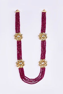 Gold Plated Kundan Polki & Ruby Beaded Long Necklace