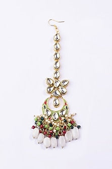 Gold Plated Kundan & Beaded Enamel Maangtikka