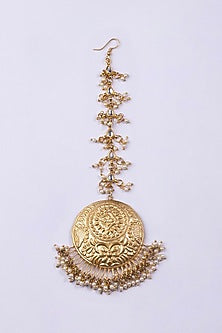 Dull Gold Plated Maangtikka With Pearl Hangings