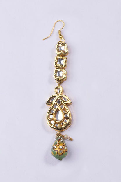 Gold Plated Kundan & Green Drop Maangtikka