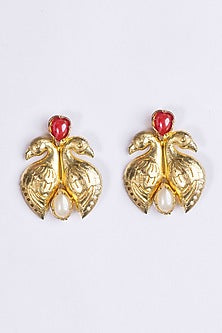Gold Plated Pearl Bird Stud Earrings