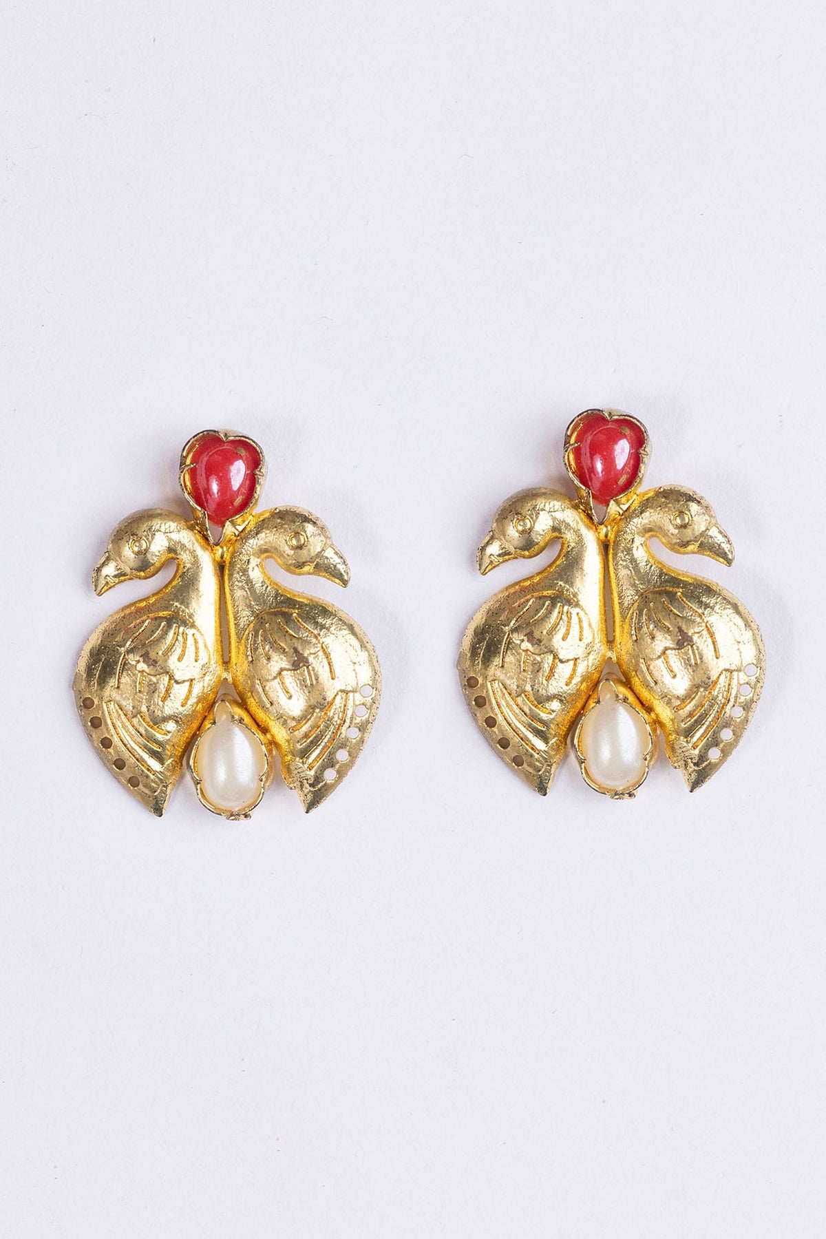 Gold Plated Pearl Bird Stud Earrings