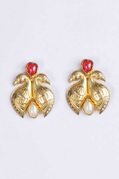 Gold Plated Pearl Bird Stud Earrings