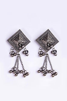 Oxidised Silver Finish Tasseled Dangler Earrings