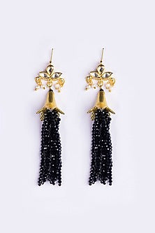Gold Plated Kundan Polki & Black Beaded Dangler Earrings