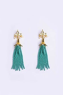 Gold Plated Kundan Polki & Turquoise Beaded Dangler Earrings