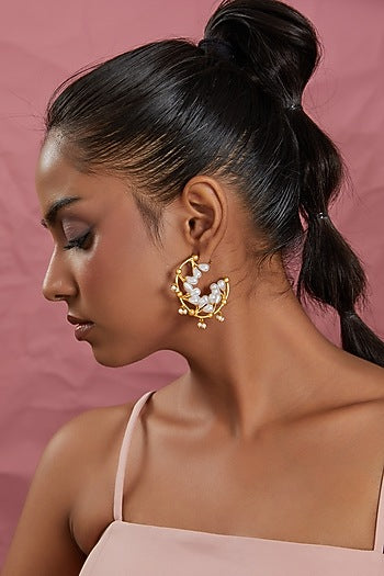 Gold Plated Pearl Hoop Earrings