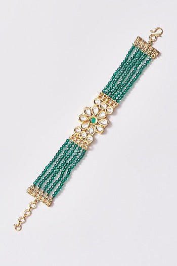 Gold Plated Kundan & Beaded Bracelet