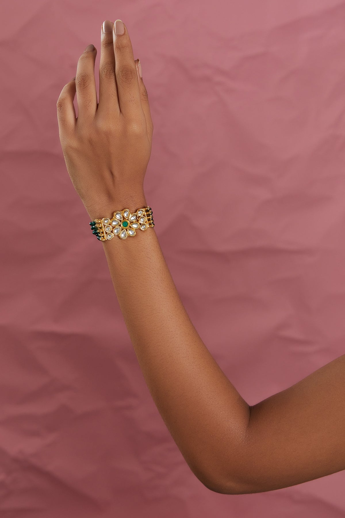 Gold Plated Kundan & Beaded Bracelet