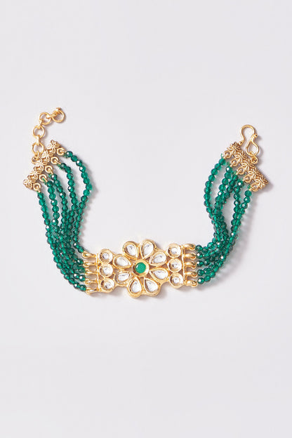 Gold Plated Kundan & Beaded Bracelet
